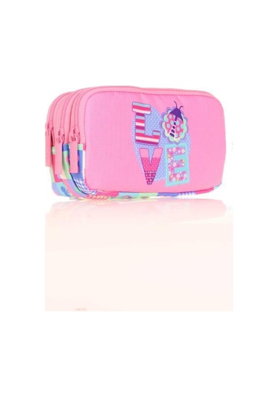 Kaukko Kids 3 Bölmeli Kalem Çantası Paterned Love Pembe L8149