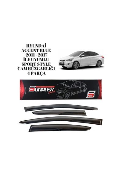 Hyundai Accent Blue 2011 2012 2013 2014 2015 2016 2017 İle Uyumlu Sport Style Cam Rüzgarlığı 4 Parça Sunplex 1 Adet