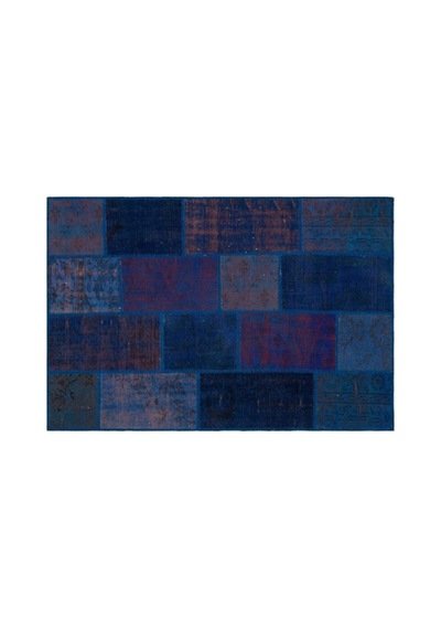El Dokuması Patchwork Vintage Yün-pamuk Mavi Halı 33131 120 X 180 Cm