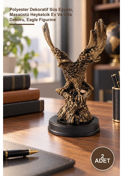 2 Adet Kartal Figürü Polyester Dekoratif Süs Eşyası, Masaüstü Heykelcik Ev Ve Ofis Dekoru, Eagle Figurine