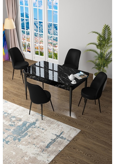 Canisa Zen Serisi 80x132 Mdf Açılabilir Siyah Mermer Desen Masa Takımı Ve 4 Siyah Sandalye Masa Siyah Mermer Desen 4 Siyah Sandalye Canisa Zen Serisi 80x132 Mdf Açılabilir Siyah Mermer Desen Masa Takımı Ve 4 Siyah Sandalye Masa Siyah Mermer Desen 4 Siyah Sandalye