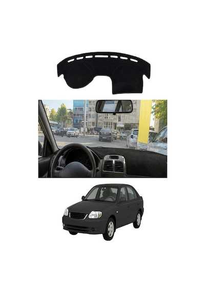 Hyundai - Accent Admire-milenyum 2000-2005 Uyumlu Torpido Koruma Kılıfı - Siyah Şeritli