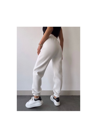Veraura Lifestyle Üç İplik Basic Lastikli Eşofman Pantolon - Beyaz Gri