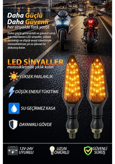 Motosiklet Led Sinyal Lambası Sarı Sinyal Işığı Vidalı Universal Montaj Dayanıklı Tasarım