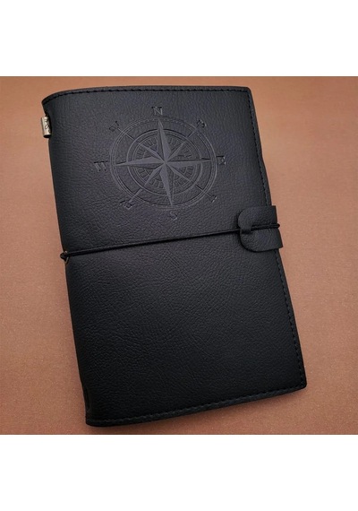 Ergonomik Siyah Deri Pusula Defter 192 Sayfa Çok Renkli