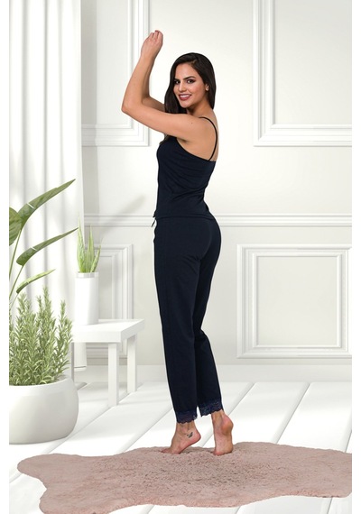 Myben Lacivert Renkli Pamuklu Likralı Askılı Dantel Detaylı Pijama Takımı 28455 Lacivert Myben Lacivert Renkli Pamuklu Likralı Askılı Dantel Detaylı Pijama Takımı 28455 Lacivert