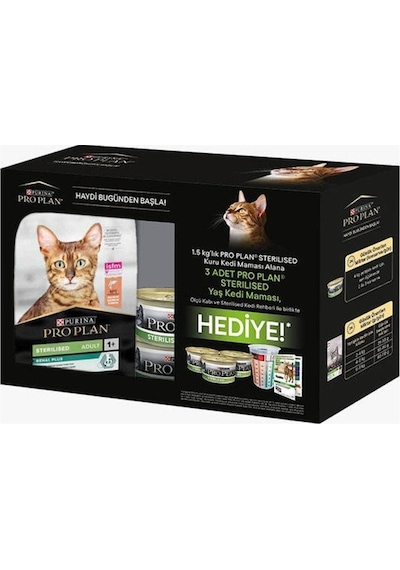 Purina Pro Plan Kısırlaştırılmış Somon Balıklı Yetişkin Kedi Maması 1500 G + Yaş Mama 3'lü