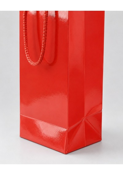 Şişelik İpli Kırmızı Karton Poşet, 1 Adet-12x10x38 Cm, Kalın Yapı