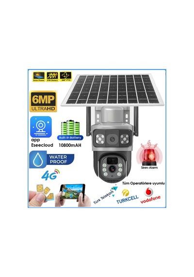Blic Blm-64 6mp 4k 4g Sim Kartlı Güneş Panel Dual Lens Solar 10800mah Alarmlı Mikrofon 360 Ptz Güvenlik Kamera