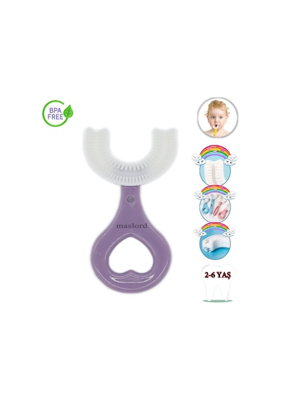 Mas Lord U Tipi Yeni Nesil Diş Fırçası - Mor - Kalp Model  2-6 Yaş