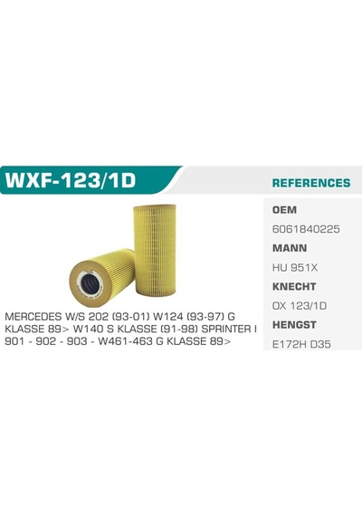 WINKEL WXF-123-1D WINKEL YAĞ FİLTRESİ MERCEDES C E M SERI SPRINTE