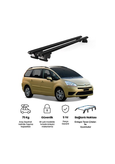 Venüs Citroen C4 Grand Picasso 2007-2013 Uyumlu Siyah Ara Atkı Port Bagaj Tavan Barı