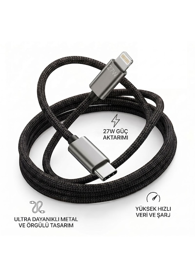 27w Hızlı Şarj Type-c To Lightning Kablo Örgülü Dayanıklı Veri Ve Şarj Kablosu Lightning To Type-c Kablo