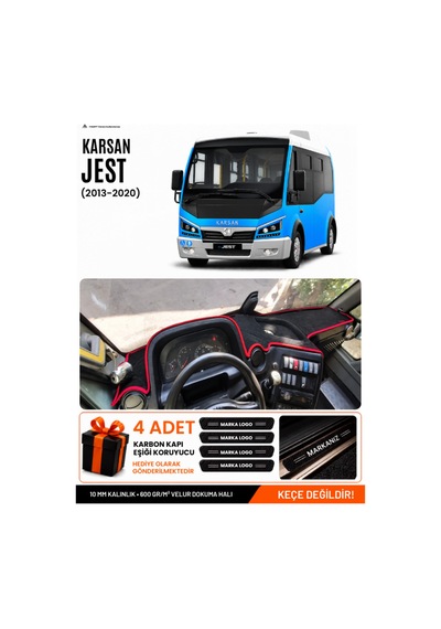 Karsan Jest 2013-2020 Uyumlu Torpido Örtüsü, Torpido Kılıfı - Siyah-kırmızı - Ebz-trp-0223