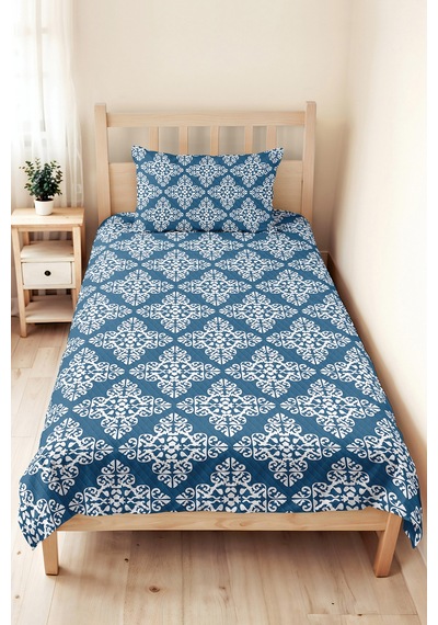 Mavi Geometrik Genç Odası Tek Kişilik Pike Takımı - Beyaz Modern 160x220 Cm Kapitone Yatak Örtüsü Mistik Rüzgar Uyumu