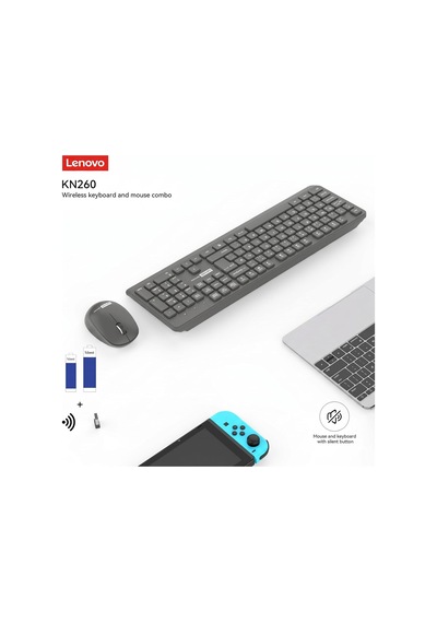 Kn260 Sessiz Kablosuz Klavye Mouse Seti - Koyu Gri, 2.4ghz Wireless, Mini Tek Usb Alıcı Wireless Silent Keyboard & Mouse Set Diğer