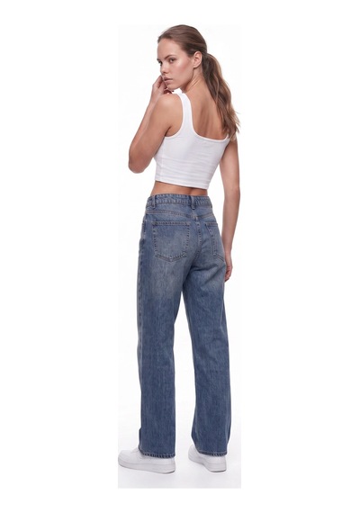 CEMO Kadın Yüksek Bel Wide Leg Jean Pantolon Mavi