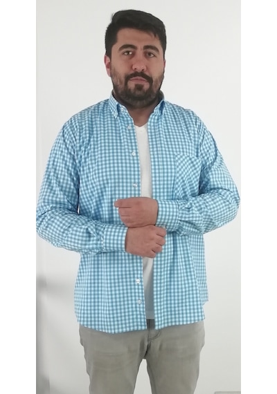 Tousus Regular Fit Pitikareli Likralı Erkek Gömlek Kls-4005-tss Turkuaz
