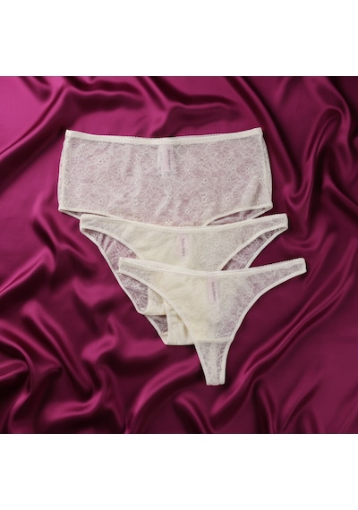 Kadın 3 Lü Dantelli Yüksek Bel Külot Slip Ve String Set Bb2149 Desenli