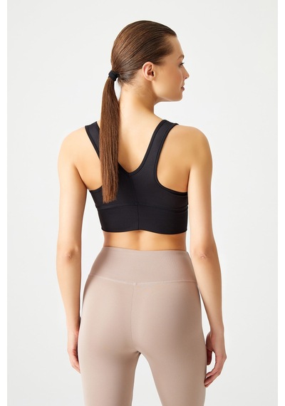 Los Ojos Siyah Hafif Destekli Kaplı Önü Büzgülü Crop Top Büstiyer Low Scoop Siyah