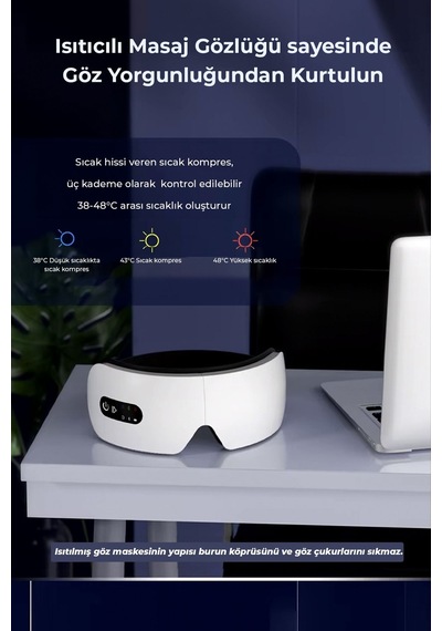 Robo Isıtmalı Titreşimli Masaj Gözlüğü Beyaz