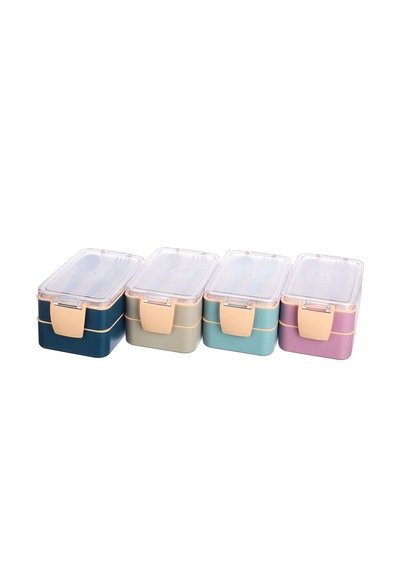 Fely Çatal Kaşıklı Çift Katlı Beslenme Kabı Lunch Box Toplam 900 Ml 400 Ml Ve 500 Ml Lacivert