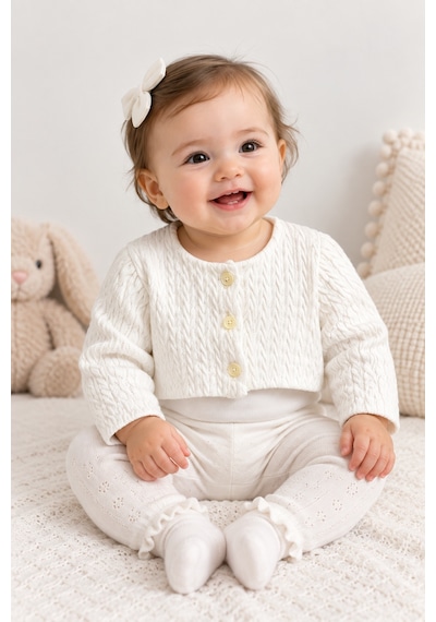 Kız Bebek Örme Bolero 15619 Ekru