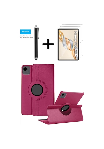 Honor Pad X9a 11.5 Inç Kılıf Ekran Koruyucu Kalem Seti 360 Dönebilen Kapak Ön Arka Koruma Pembe