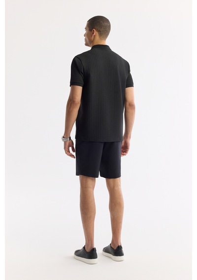 Avva Erkek Siyah Polo Yaka Jakarlı Elastan Regular Fit T-shirt A51y1121