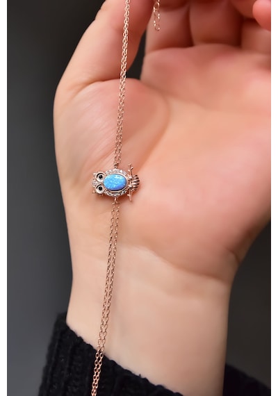 Papatya Silver 925 Ayar Gümüş Rose Kaplama Mavi Opal Baykuş Bileklik