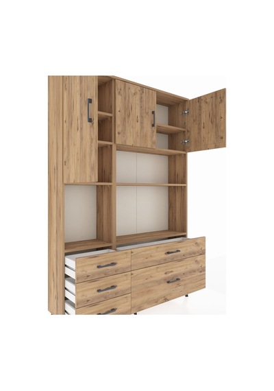 Arges Dolap 8 Raflı 5 Çekmeceli 3 Kapaklı 132x30x195 Çam-çam/çam Çam