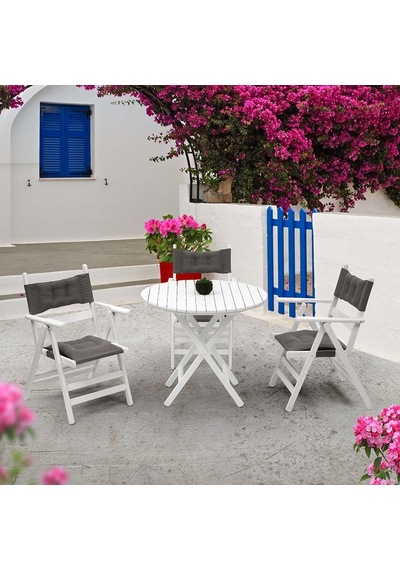 Marmaris Katlanır Ahşap Bahçe Set 70Lik Masa, 3 Minderli Sandalye Beyaz Marmaris Katlanır Ahşap Bahçe Set 70Lik Masa, 3 Minderli Sandalye Beyaz