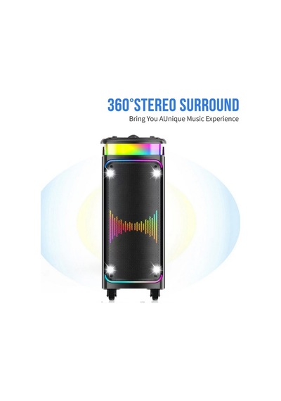 Büyük Boy Çift Kablosuz Mikrofonlu Bluetooth Hoparlör Taşınabilir Tekerlekli Speaker