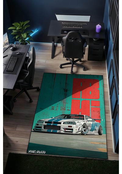 Nissan Gtr R34 Spor Araba Tasarım Yıkanabilir Kaymaz Taban Halı Gnc13