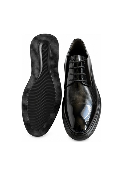 Yalçın Shoes Erkek Siyah Parlak Suni Deri Bağcıklı Klasik Ayakkabı Dokulu Ön Yüzey, Kalın Taban Damatlık Ayakkabı Siyah - 933647984 Siyah