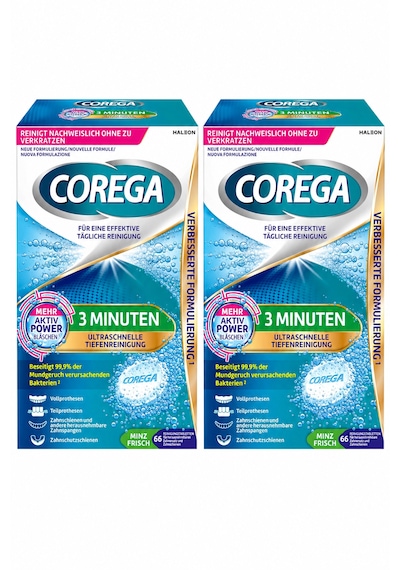 Corega 3 Dakika Protez Diş Temizleme Tabletleri 66 Adet Derin Temizlik & Ferah Nane X 2 Adet