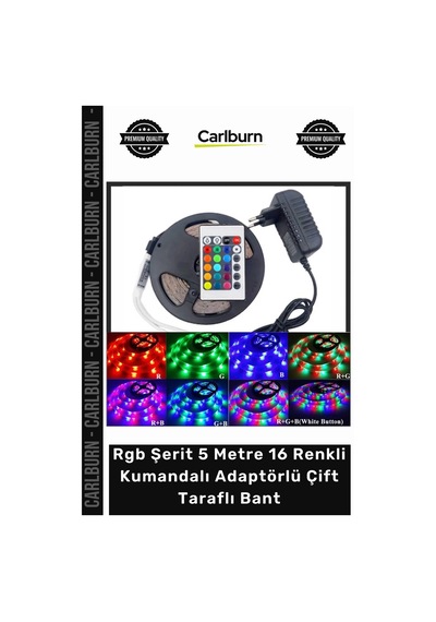 Özel Üretim İç Dış Mekan Silikonlu Rgb Şerit 5 Metre 16 Renkli Kumandalı Adaptörlü Çift Taraflı Bant