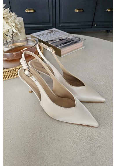 10 44 Topukla Kadın Arkası Açık Kadeh Topuklu Stiletto Abiye Ayakkabı Ten Saten