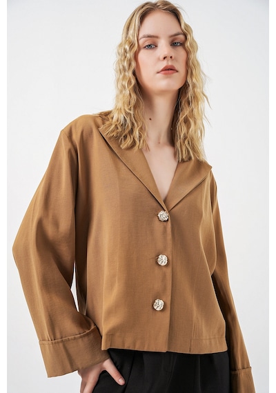 Bigdart Kadın Kruvaze Yaka Oversize Ceket 0747 - Camel