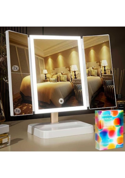 78 Led Işıklı Şarj Edilebilir Üç Katlı Makyaj Aynası, Kompakt Seyahat Işıklı Makyaj Aynası Büyütme İle 3 Y Genel