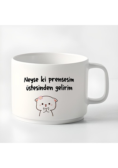 Duble Türk Kahvesi Fincanı & Espresso Neyseki Prensesim Üstesinden Gelirim Beyaz