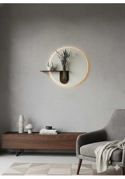 Orkide Ahşap Pilli Ledli İskandinav Tarzı Salon Duvar Rafı Modern Çiçeklik 40 X 75 Cm Paris Grisi - Ahşap Ceviz