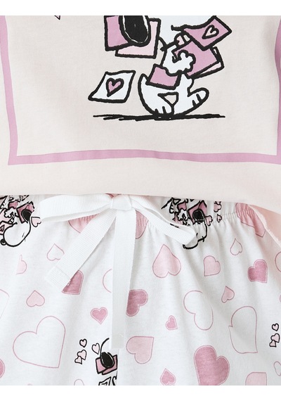 Koton Pamuklu Lisanslı Snoopy Baskılı Kısa Kollu Şortlu Pijama Takımı Pembe 5slk40083mk Gül