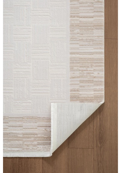 Jade Jd007b Bej Halı Modern Çerçeve Desenli Triko Akrilik Pamuk Tabanlı Kaymaz Salon Halısı -773 Bej