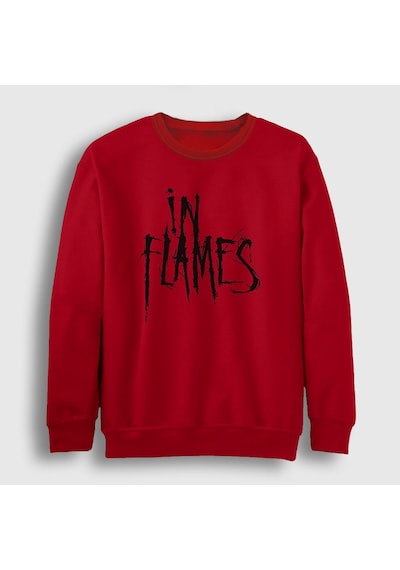 Presmono Unisex Logo In Flames Sweatshirt Kırmızı