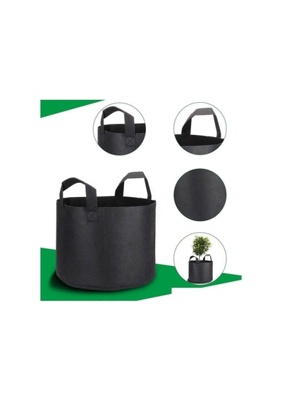 Grow Wizard Pencereli Kumaş Saksı Pot 19 Litre 3 Adet Siyah