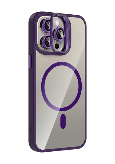 Joko Apple İphone 14 Pro Max Remim Lensli Magsafe Standlı Kapak - Derin Mor 0.2M-Çok Renkli