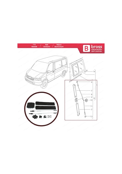 Vw T5 Caravelle için Yan Sürgülü Cam Tamir Seti 7h0847781b N11.20043