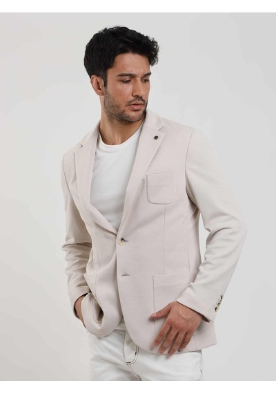Dufy Krem Erkek Slim Fit Düz Mono Yaka Casual Ceket - 104445-krem Krem