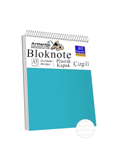 Telli Masaüstü Not Defteri Çizgili A5 Orta Boy 1 Adet Masa Üstü Plastik Kapaklı Spiralli Bloknot Blocknote 80 Yaprak Açık Mavi